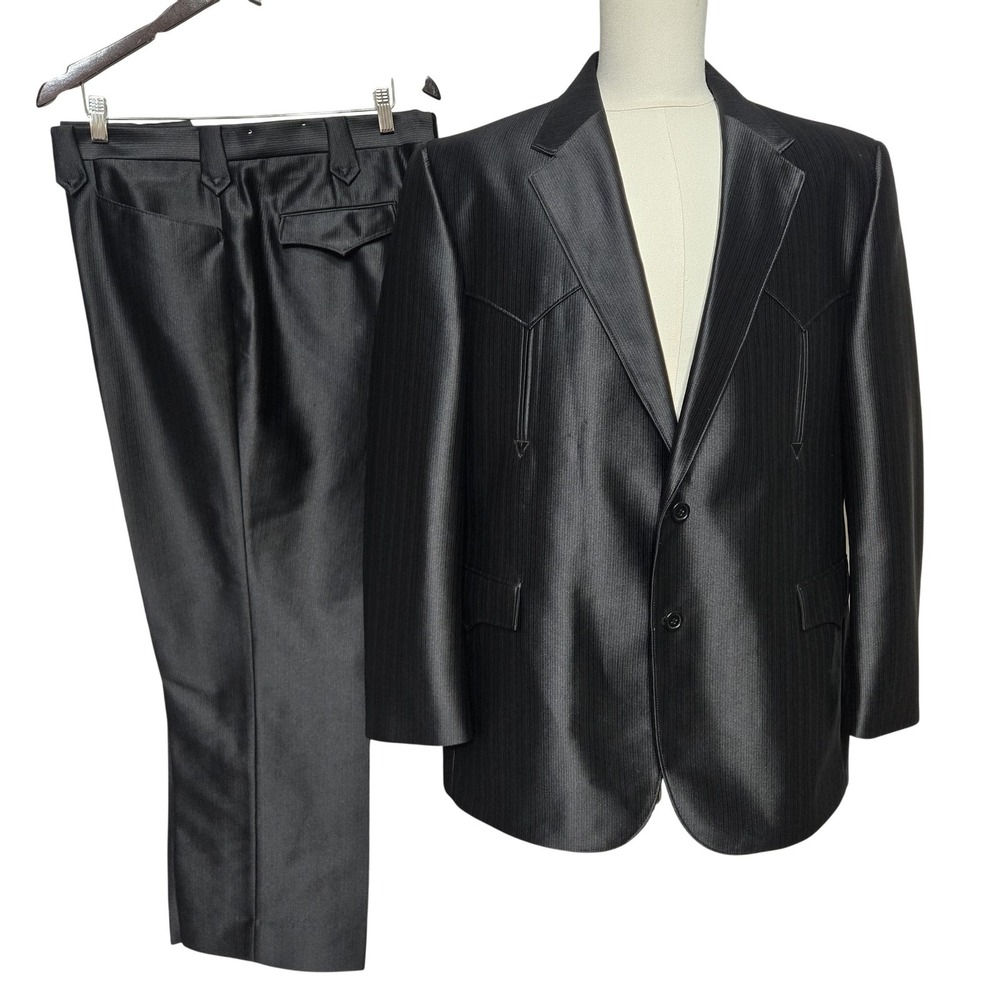 Circle S Suit Mens 48R 42x30 Black Striped Western Cowboy‎ 2 Piece Formal